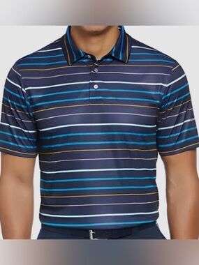 PGA Tour (L) Men’s golf pro series stripe collared multicolor short sleeve shirt